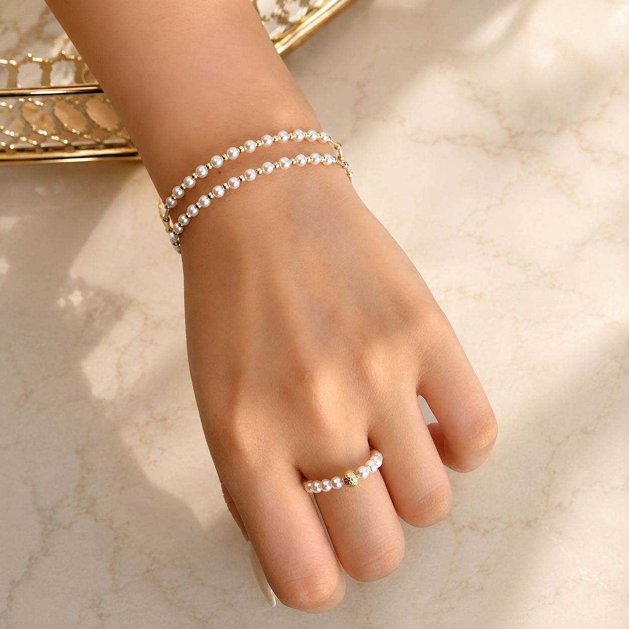 18K Solid Gold Akoya Pearl Bracelet – 3.5–4.5mm Pearls