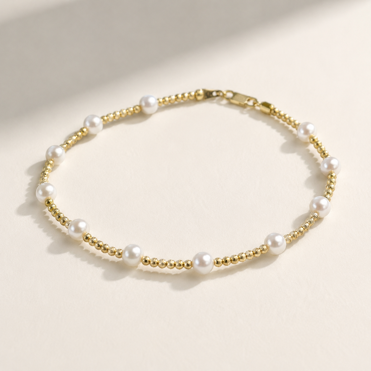 18K Solid Gold Freshwater Pearl Bracelet, Dainty Fine Jewelry (4-5mm Pearls)