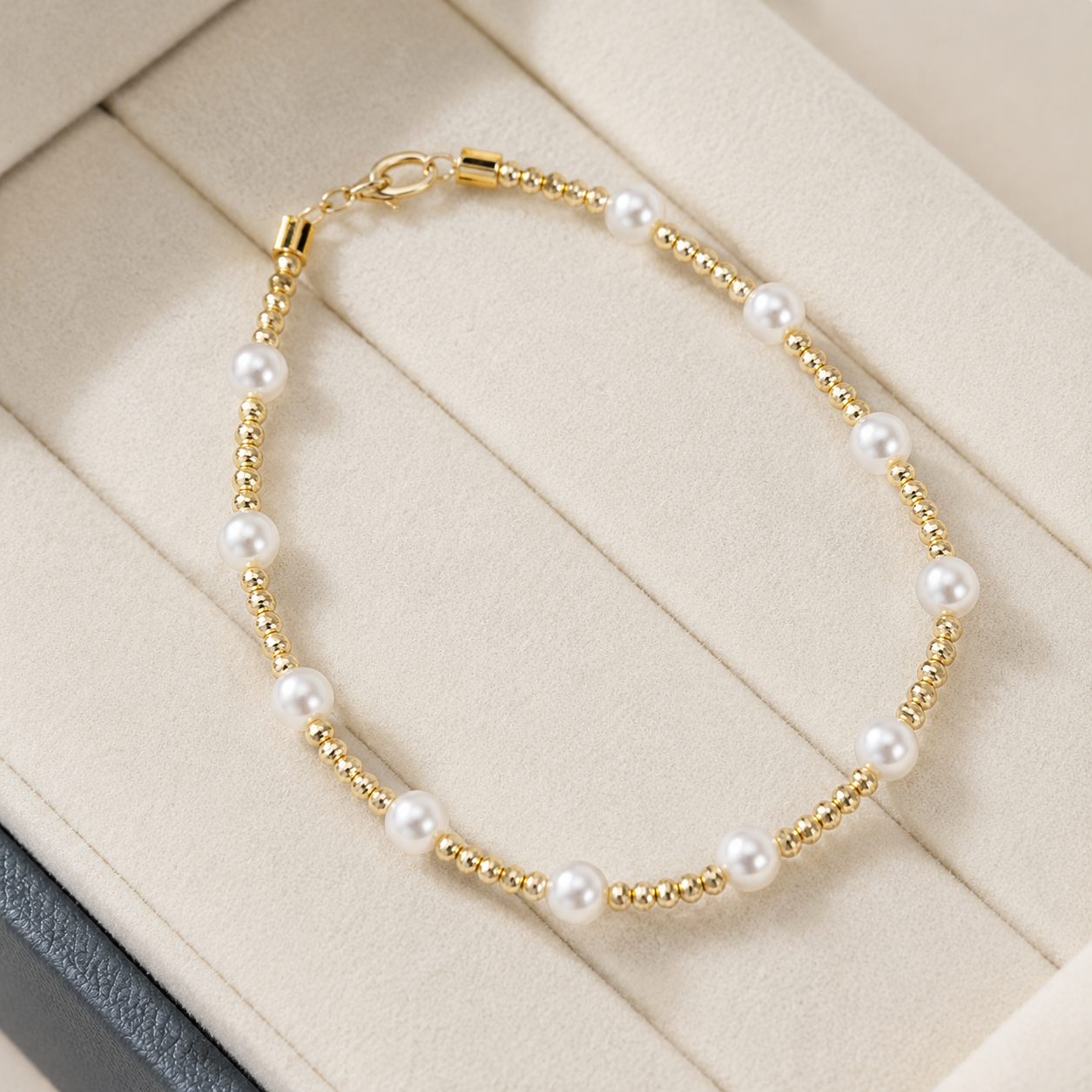 18K Solid Gold Freshwater Pearl Bracelet, Dainty Fine Jewelry (4-5mm Pearls)