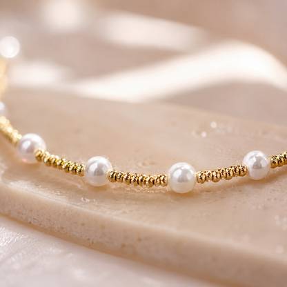 18K Solid Gold Freshwater Pearl Bracelet, Dainty Fine Jewelry (4-5mm Pearls)