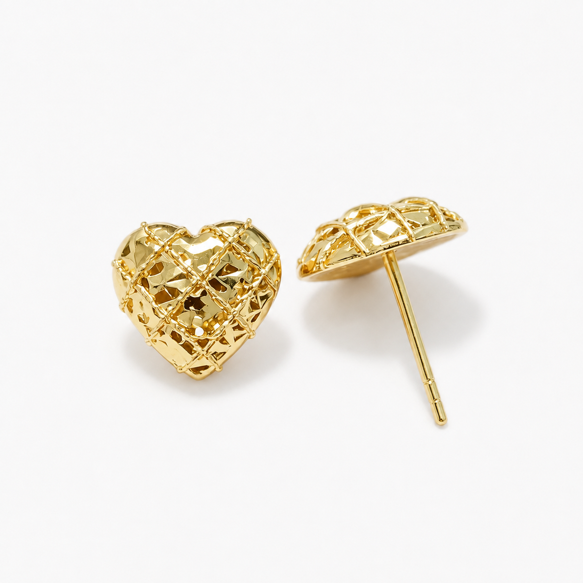 18K Solid Gold Openwork Heart Stud Earrings