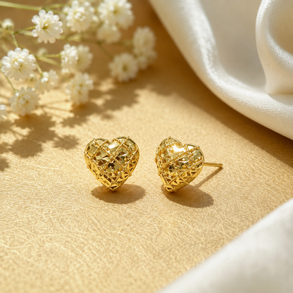 18K Solid Gold Openwork Heart Stud Earrings