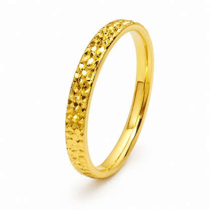 18K Solid Gold Faceted Band Ring, Minimalist Sparkling Wedding Band (AU750)