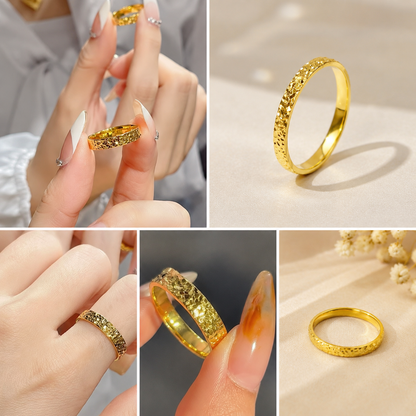 18K Solid Gold Faceted Band Ring, Minimalist Sparkling Wedding Band (AU750)