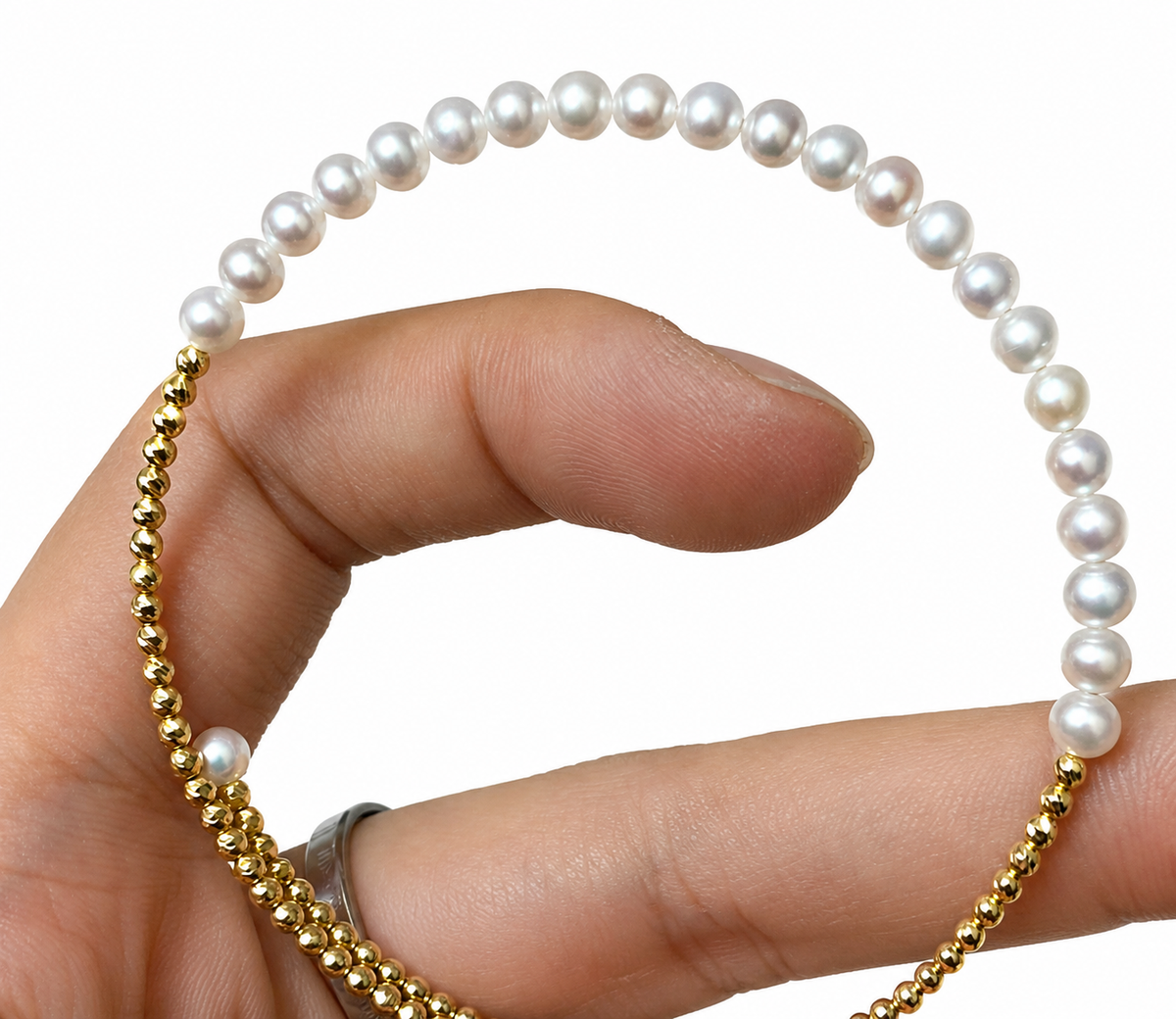 18K Solid Gold & Natural Freshwater Pearl Bracelet