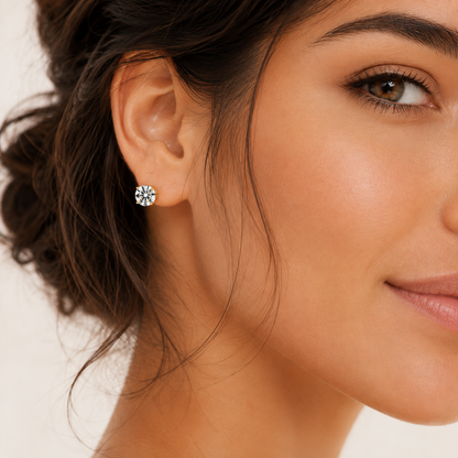 Solid Gold Moissanite Stud Earrings, 6mm Round Brilliant Cut, 10K or 14K Yellow Gold, Screw Back, Diamond Alternative