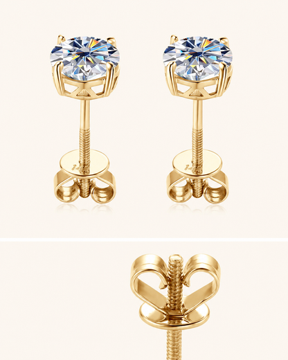 Solid Gold Moissanite Stud Earrings, 6mm Round Brilliant Cut, 10K or 14K Yellow Gold, Screw Back, Diamond Alternative
