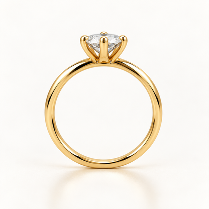 18K Solid Gold Moissanite Solitaire Ring, Six-Prong Engagement Ring (AU750)