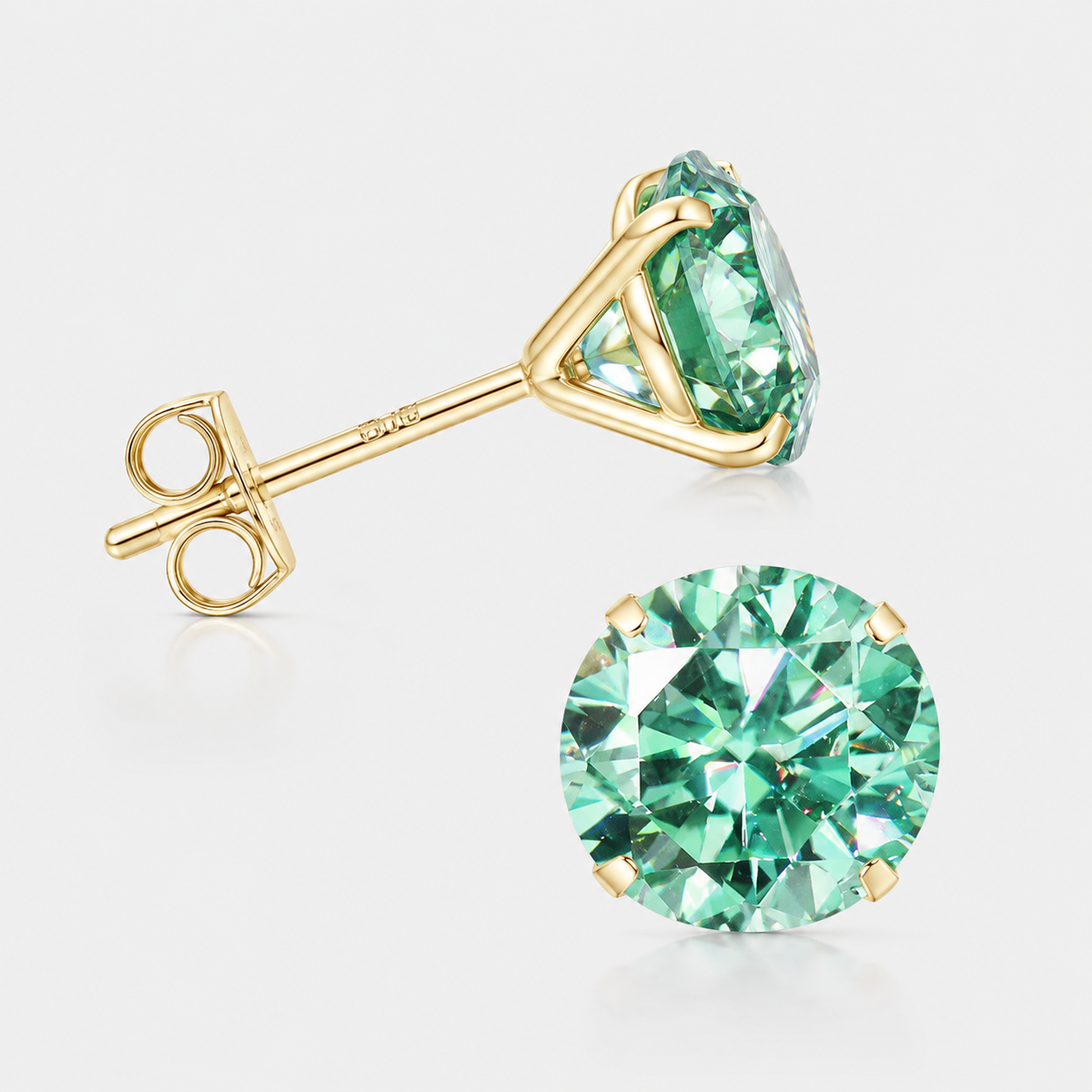 14K Solid Gold Round Moissanite Studs – White or Green
