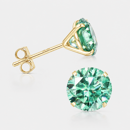 14K Solid Gold Round Moissanite Studs – White or Green