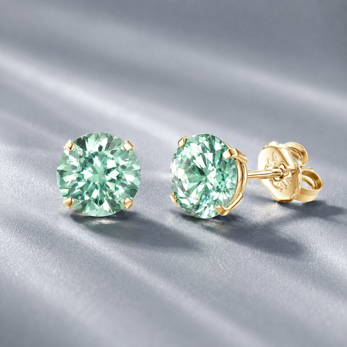 14K Solid Gold Round Moissanite Studs – White or Green