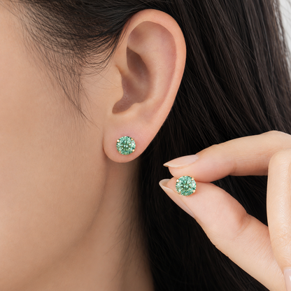 14K Solid Gold Round Moissanite Studs – White or Green