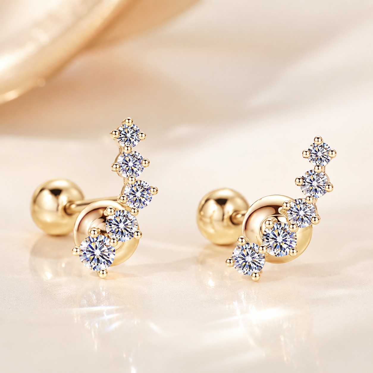 Solid 10K Gold Moissanite Ear Climber Earrings – Graduated Diamond Alternative