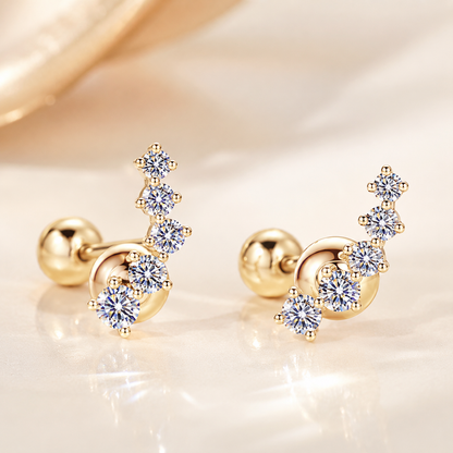 Solid 10K Gold Moissanite Ear Climber Earrings – Graduated Diamond Alternative
