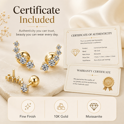 Solid 10K Gold Moissanite Ear Climber Earrings – Graduated Diamond Alternative
