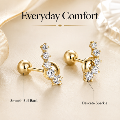 Solid 10K Gold Moissanite Ear Climber Earrings – Graduated Diamond Alternative