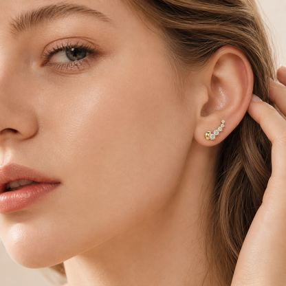 Solid 10K Gold Moissanite Ear Climber Earrings – Graduated Diamond Alternative