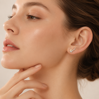Solid 10K Gold Moissanite Ear Climber Earrings – Graduated Diamond Alternative