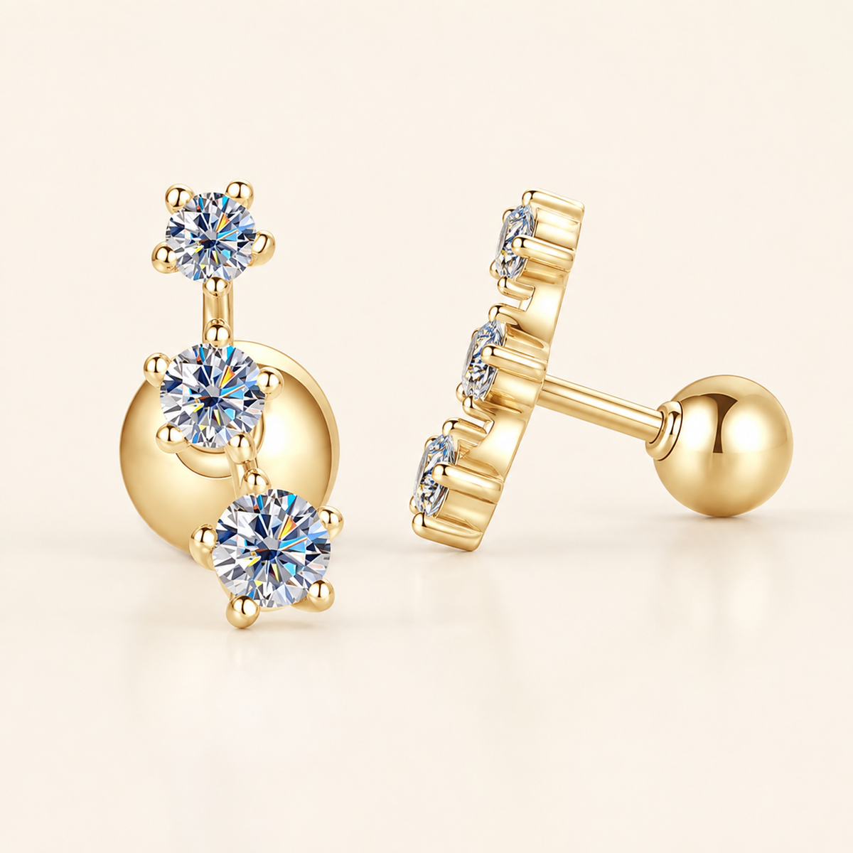 10K Gold Three-Stone Moissanite Ear Climbers