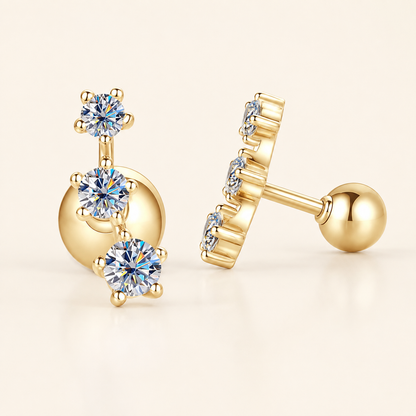 10K Gold Three-Stone Moissanite Ear Climbers