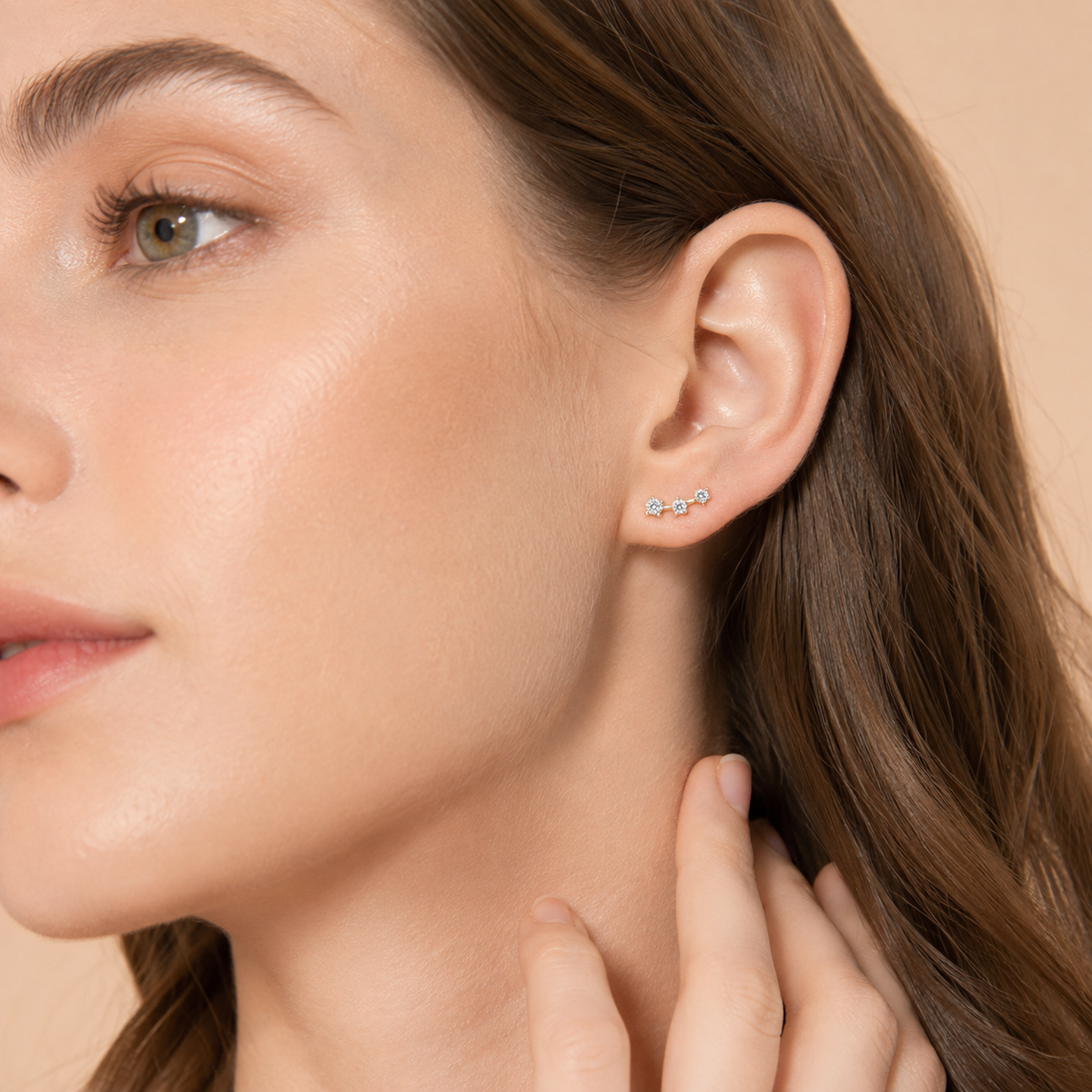 10K Gold Three-Stone Moissanite Ear Climbers