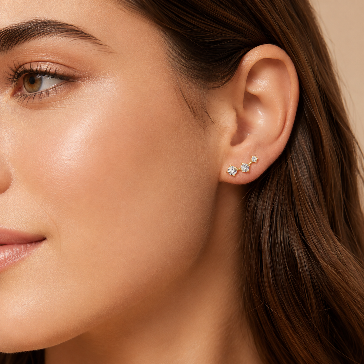 10K Gold Three-Stone Moissanite Ear Climbers
