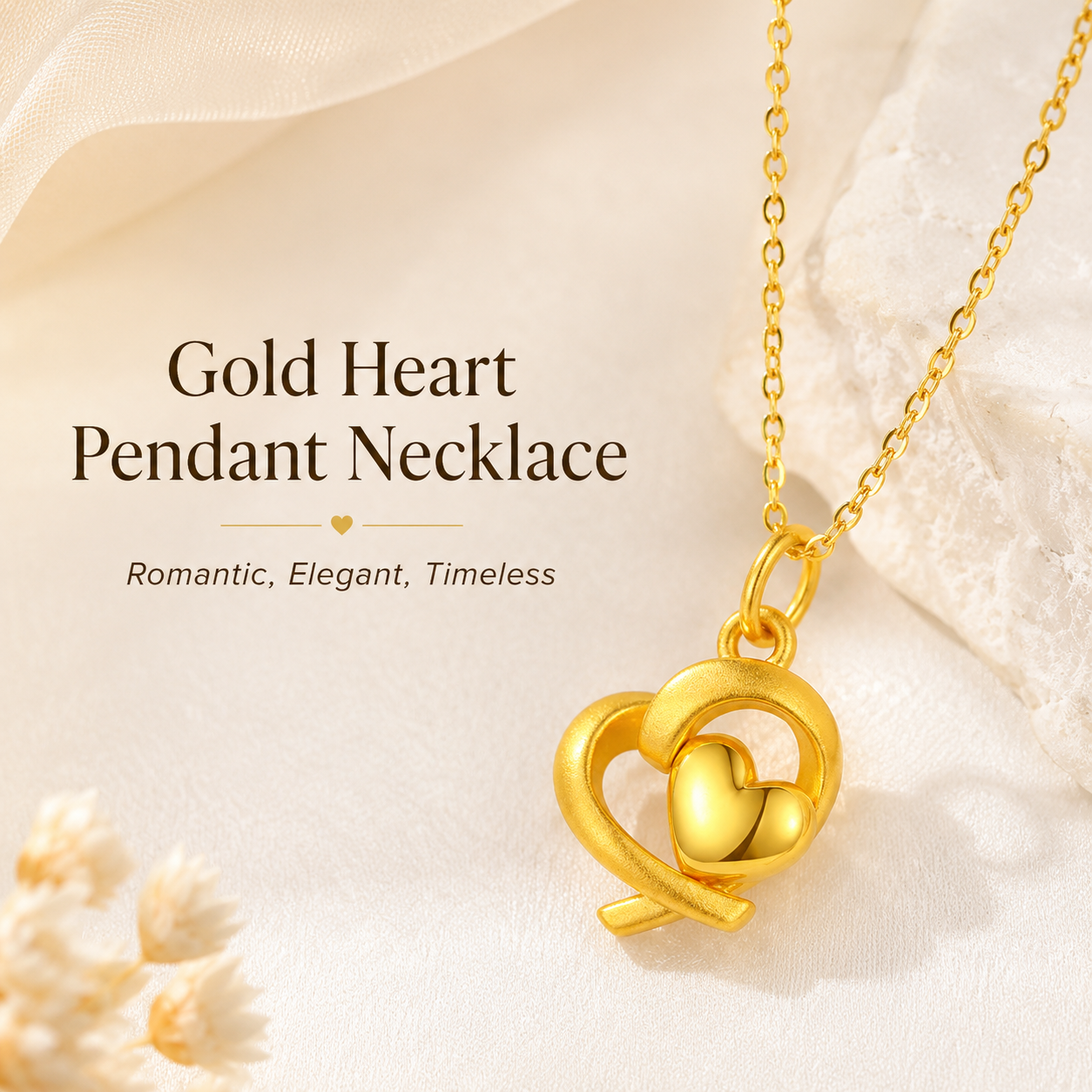 Solid Gold Heart Pendant Necklace, 999 Pure Gold 24K, Heart Charm, 18K Gold Chain Option, Gift