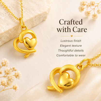 Solid Gold Heart Pendant Necklace, 999 Pure Gold 24K, Heart Charm, 18K Gold Chain Option, Gift
