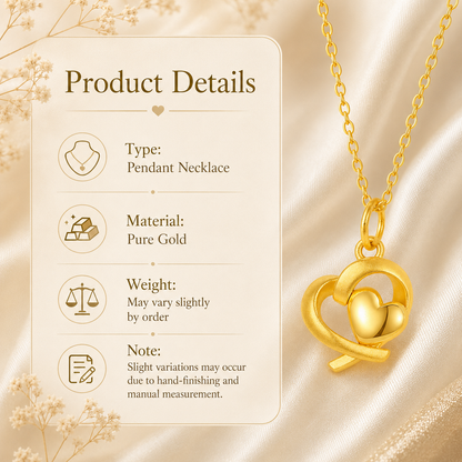 Solid Gold Heart Pendant Necklace, 999 Pure Gold 24K, Heart Charm, 18K Gold Chain Option, Gift