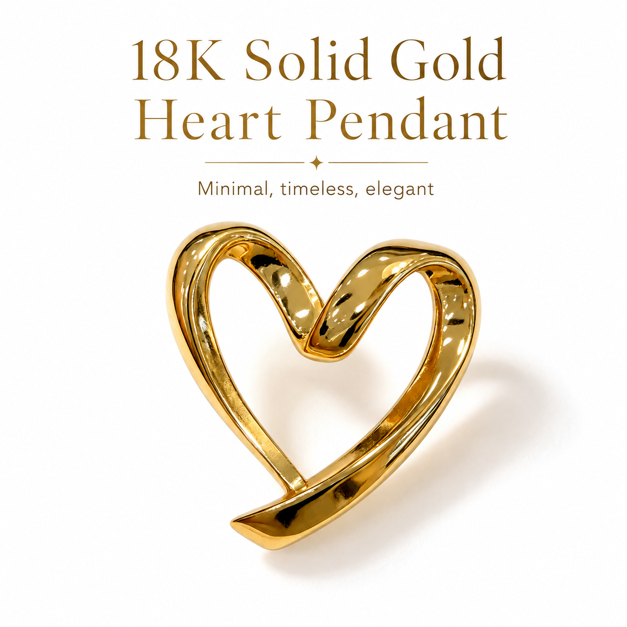Solid 18K Gold Heart Pendant, AU750 Open Heart Charm, Hollow Heart Necklace Charm, Minimalist