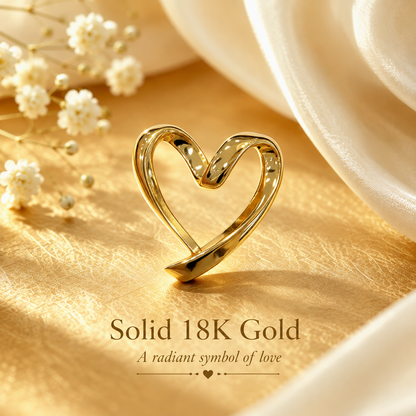 Solid 18K Gold Heart Pendant, AU750 Open Heart Charm, Hollow Heart Necklace Charm, Minimalist