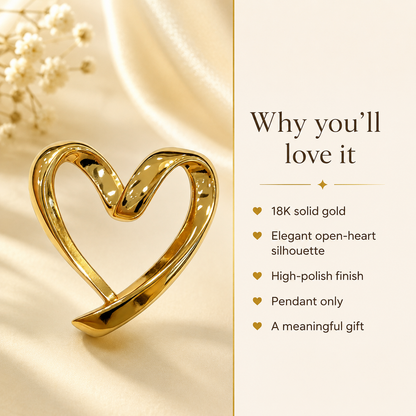 Solid 18K Gold Heart Pendant, AU750 Open Heart Charm, Hollow Heart Necklace Charm, Minimalist