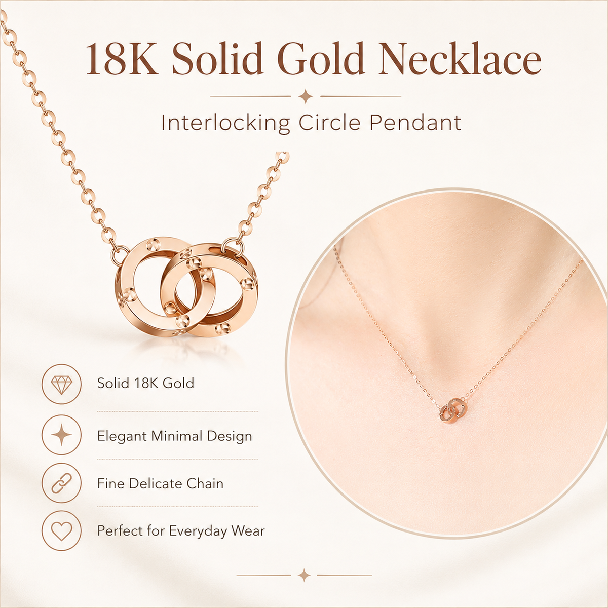 18K Solid Gold Interlocking Rings Jewelry Set