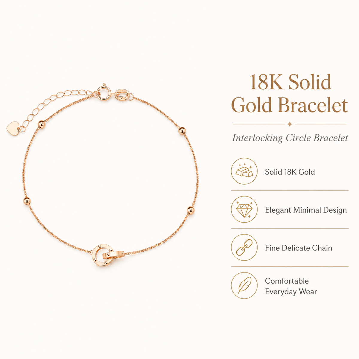 18K Solid Gold Interlocking Rings Jewelry Set