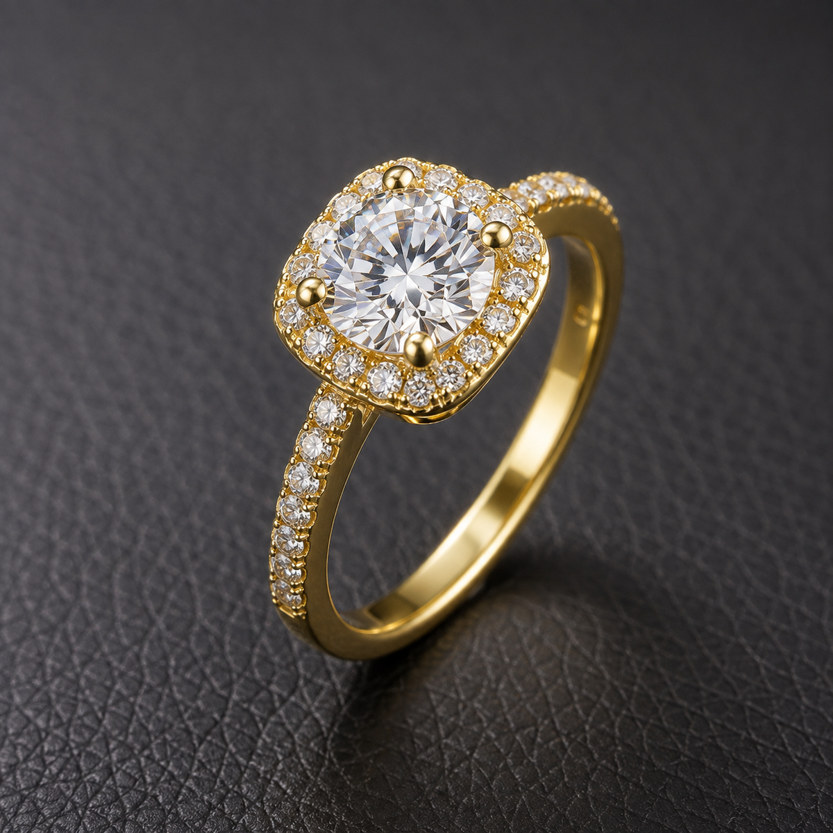 18K Solid Gold Halo Engagement Ring