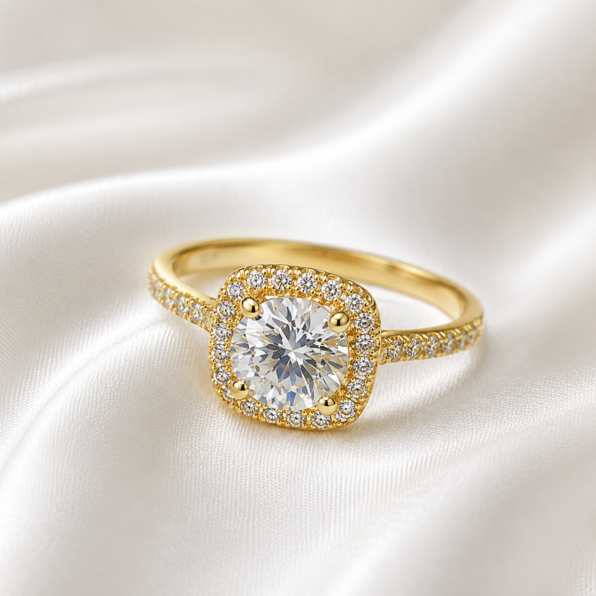18K Solid Gold Halo Engagement Ring