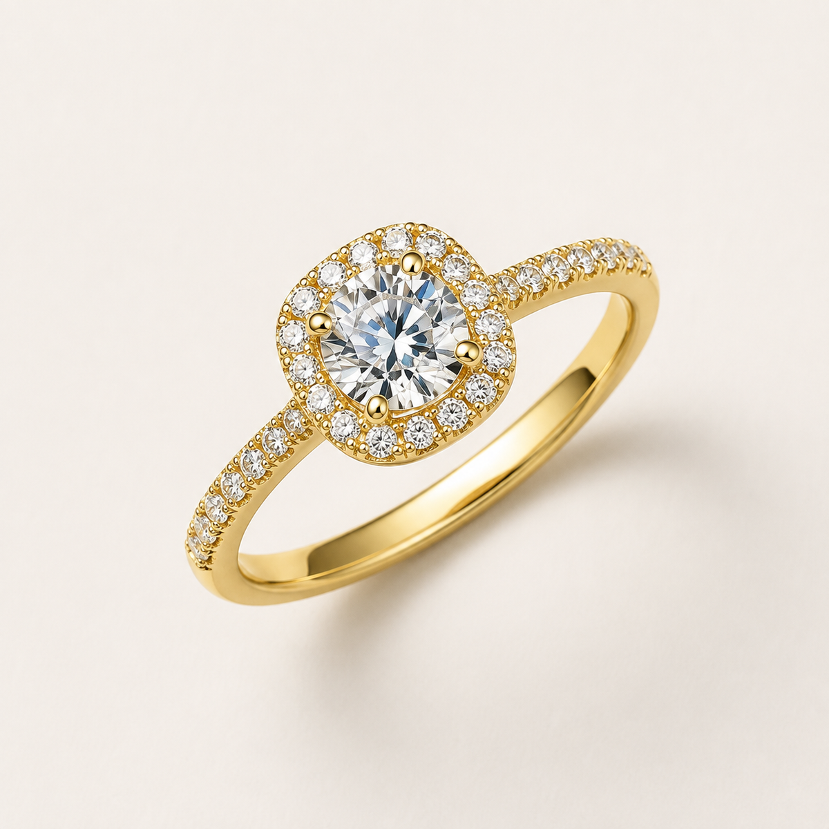 18K Solid Gold Halo Engagement Ring