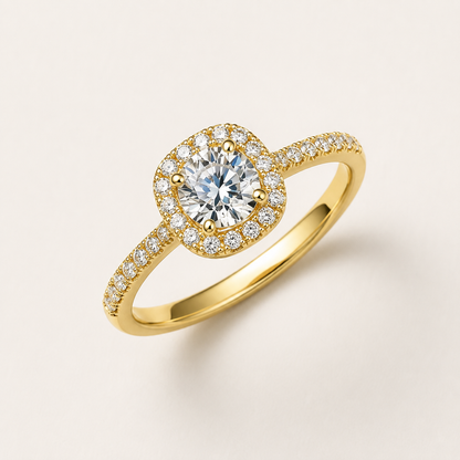 18K Solid Gold Halo Engagement Ring