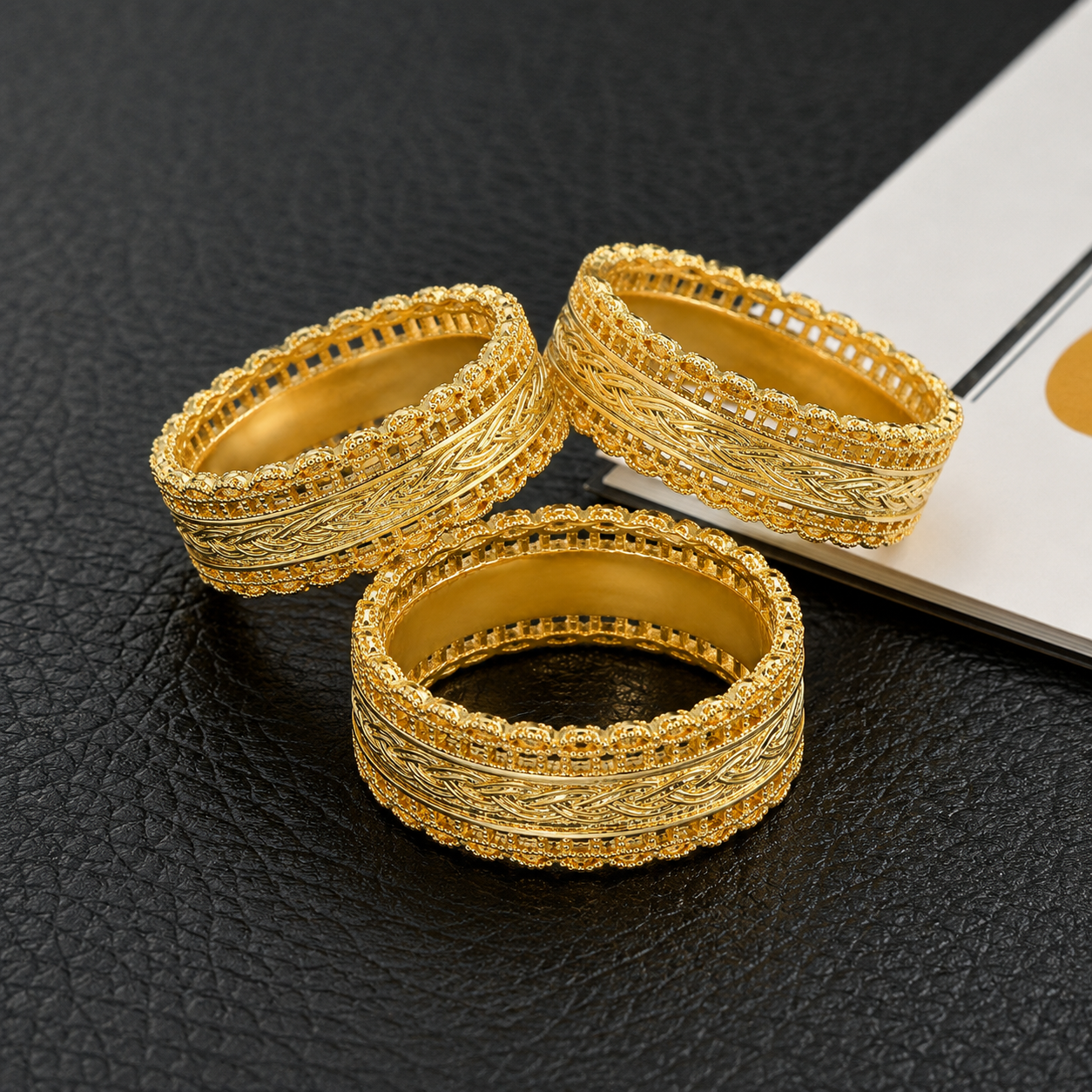 Solid 18K Yellow Gold Filigree Ring, Wide Ornate Celtic Band