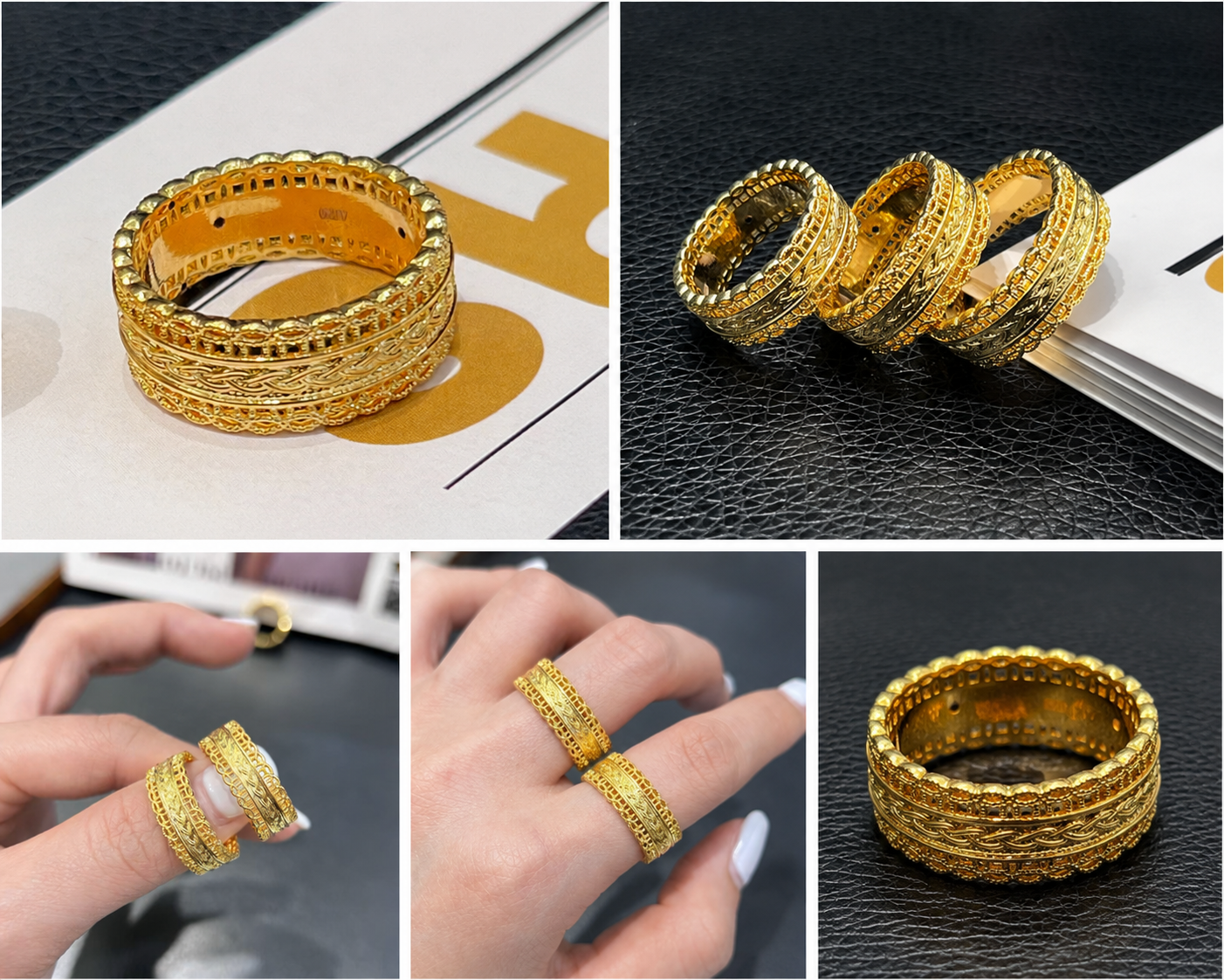 Solid 18K Yellow Gold Filigree Ring, Wide Ornate Celtic Band
