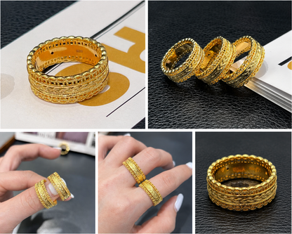 Solid 18K Yellow Gold Filigree Ring, Wide Ornate Celtic Band