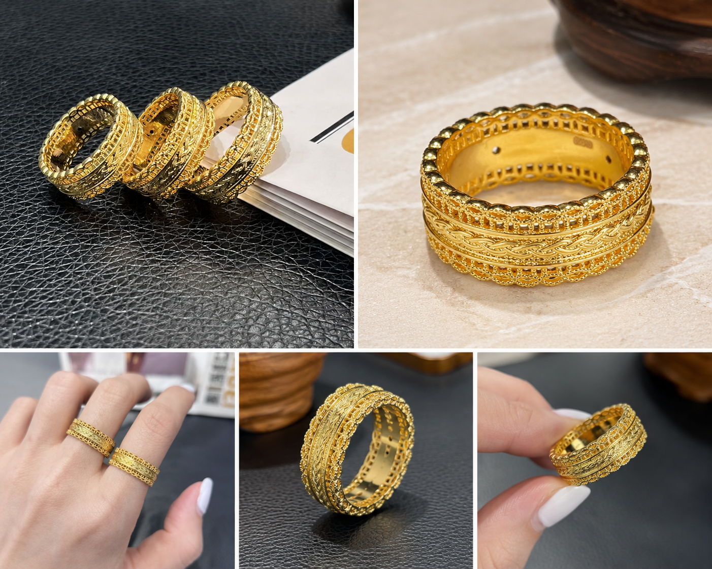 Solid 18K Yellow Gold Filigree Ring, Wide Ornate Celtic Band