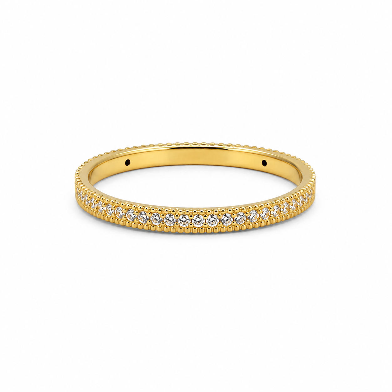 18K Solid Gold Moissanite Band Ring, Dainty Yellow Gold Stacking Ring, Sparkling Wedding Band, Minimalist Gold Ring for Women