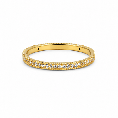 18K Solid Gold Moissanite Band Ring, Dainty Yellow Gold Stacking Ring, Sparkling Wedding Band, Minimalist Gold Ring for Women