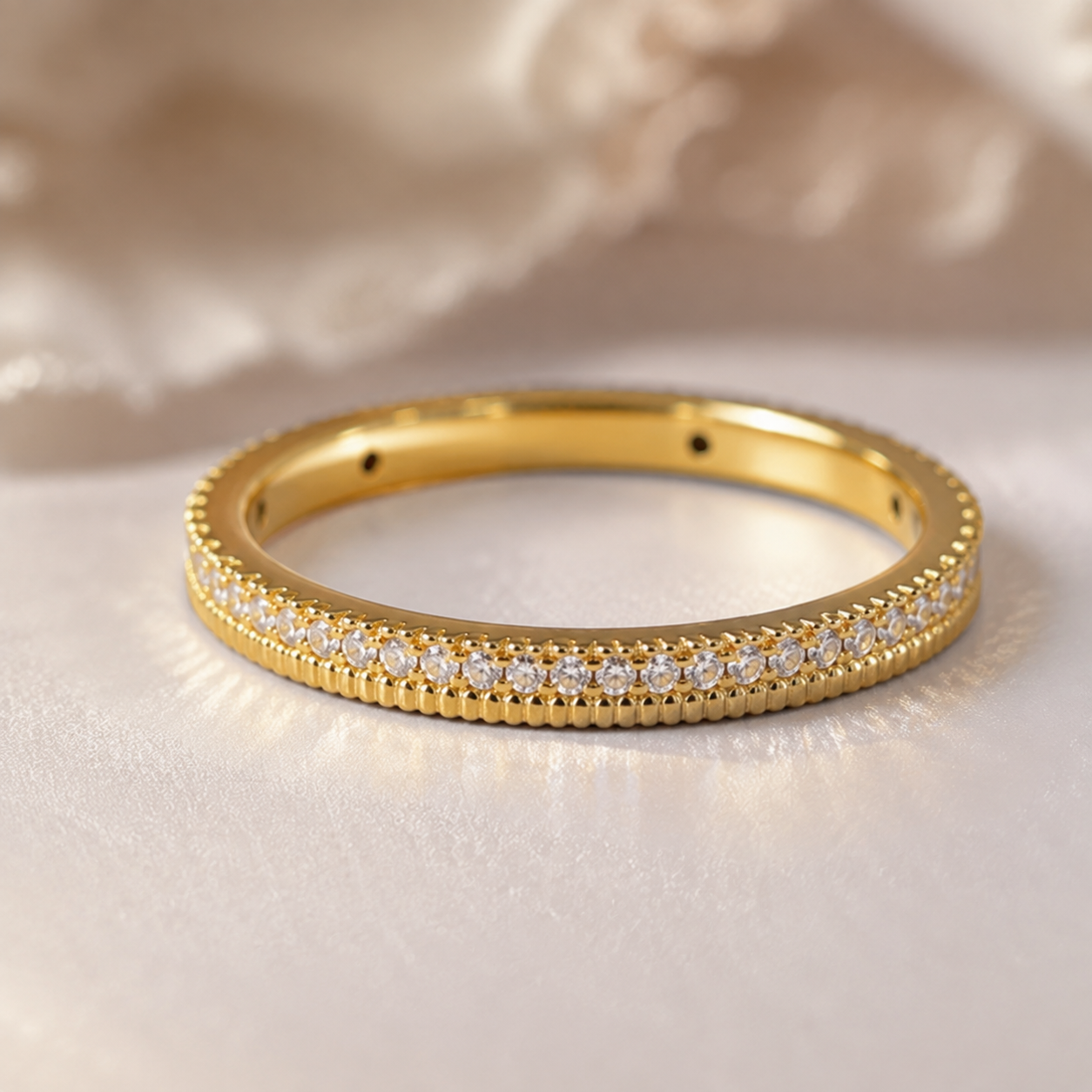 18K Solid Gold Moissanite Band Ring, Dainty Yellow Gold Stacking Ring, Sparkling Wedding Band, Minimalist Gold Ring for Women