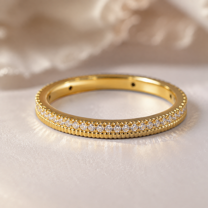 18K Solid Gold Moissanite Band Ring, Dainty Yellow Gold Stacking Ring, Sparkling Wedding Band, Minimalist Gold Ring for Women