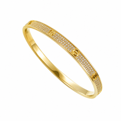 18K Solid Yellow Gold Pavé Bangle Bracelet, AU750 Geometric Fine Jewelry
