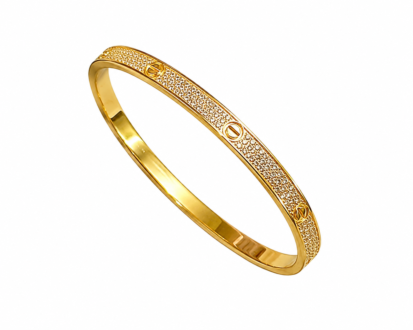 18K Solid Yellow Gold Pavé Bangle Bracelet, AU750 Geometric Fine Jewelry