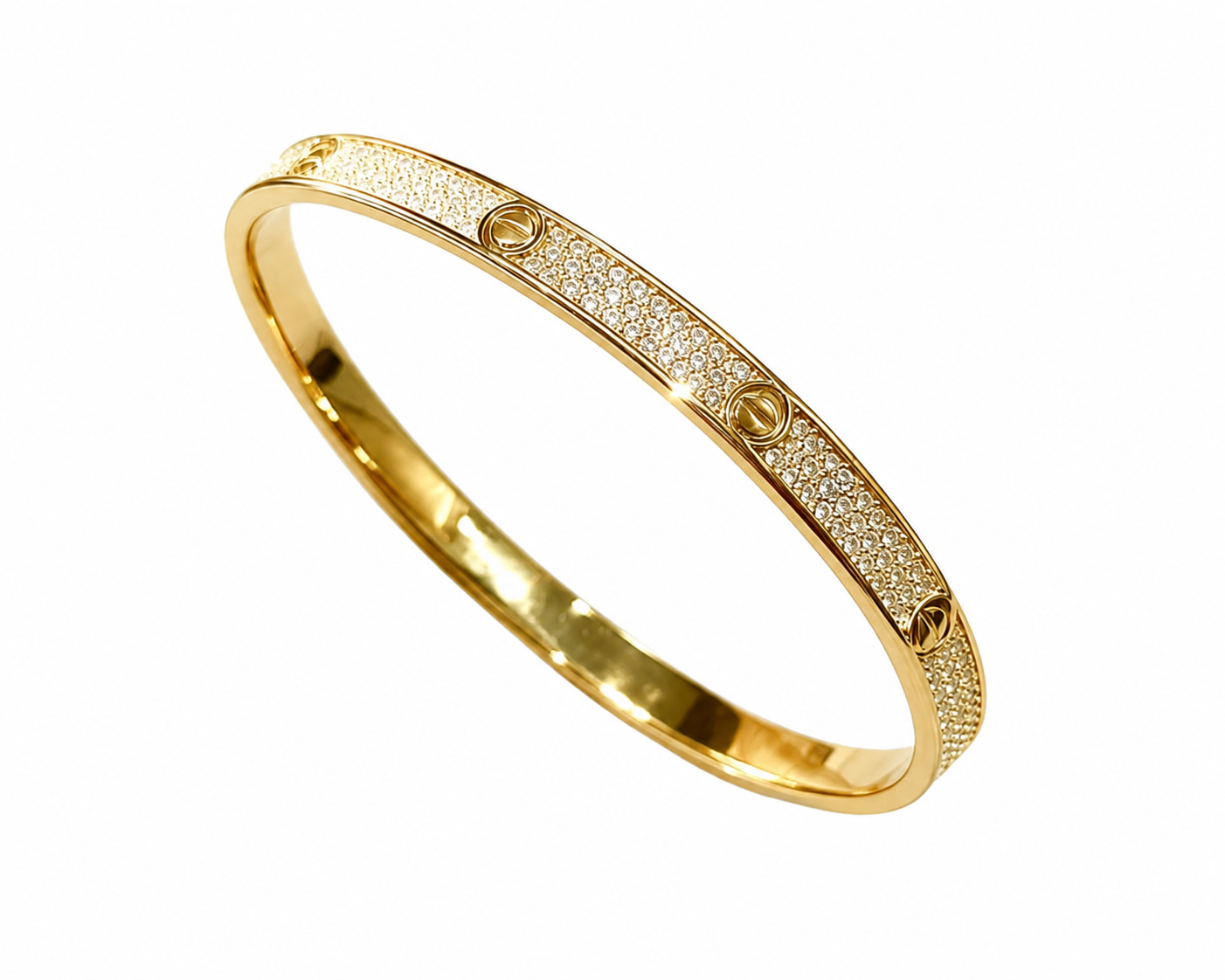 18K Solid Yellow Gold Pavé Bangle Bracelet, AU750 Geometric Fine Jewelry