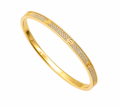 18K Solid Yellow Gold Pavé Bangle Bracelet, AU750 Geometric Fine Jewelry